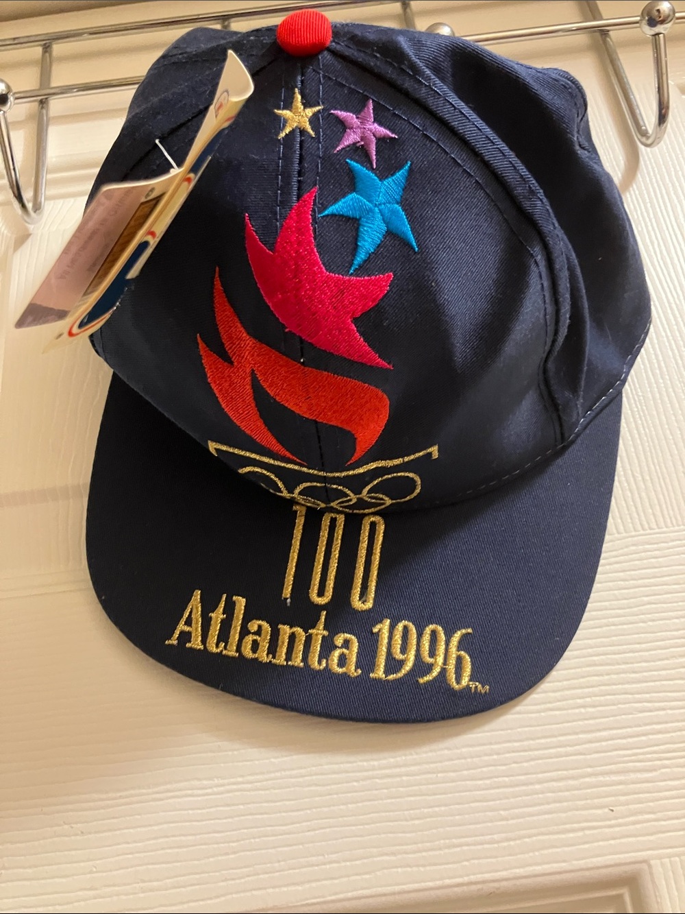 OTTO Navy Atlanta 1996 Embroidered Olympic Torch Kids Cap with Multicolor Stars